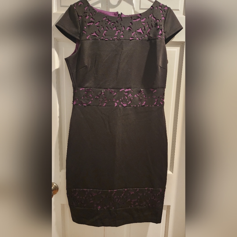 Signature by Sangria Black Sheath Dress with Purple Cutout Insets